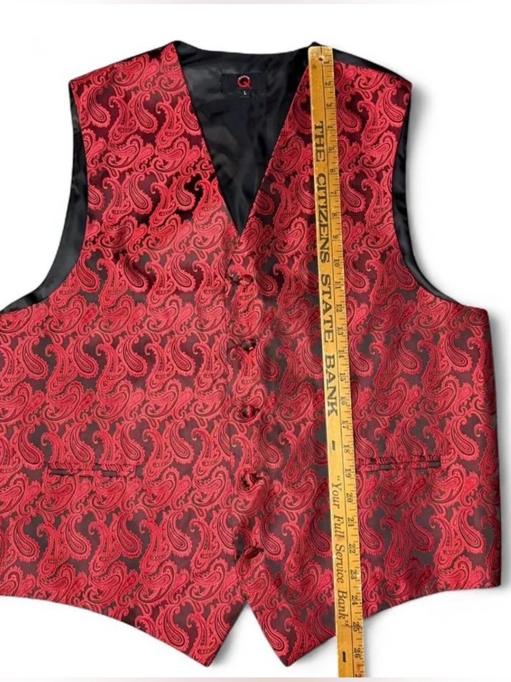 Brand Q Red & Black Paisley Men’s Dress Vest Sz L Prom Wedding Formal Tuxedo